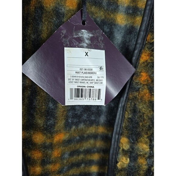 Ava Viv Plaid Jacket Cardigan 1X Women Black Yellow Orange Faux Leather Trim - Picture 5 of 8